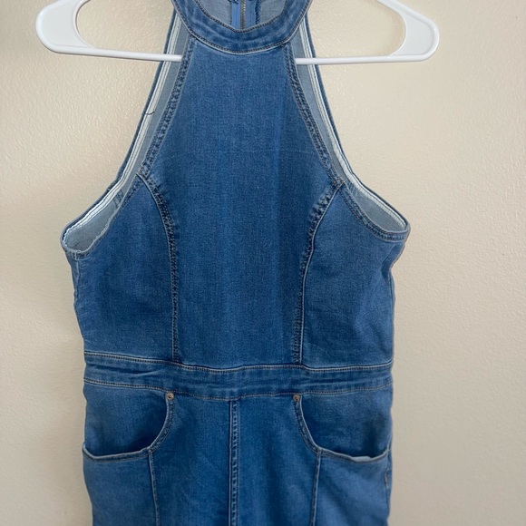 Free People We The Free Sydney CRVY Light Wash Flare Denim Jumpsuit size 12 - Picture 5 of 12